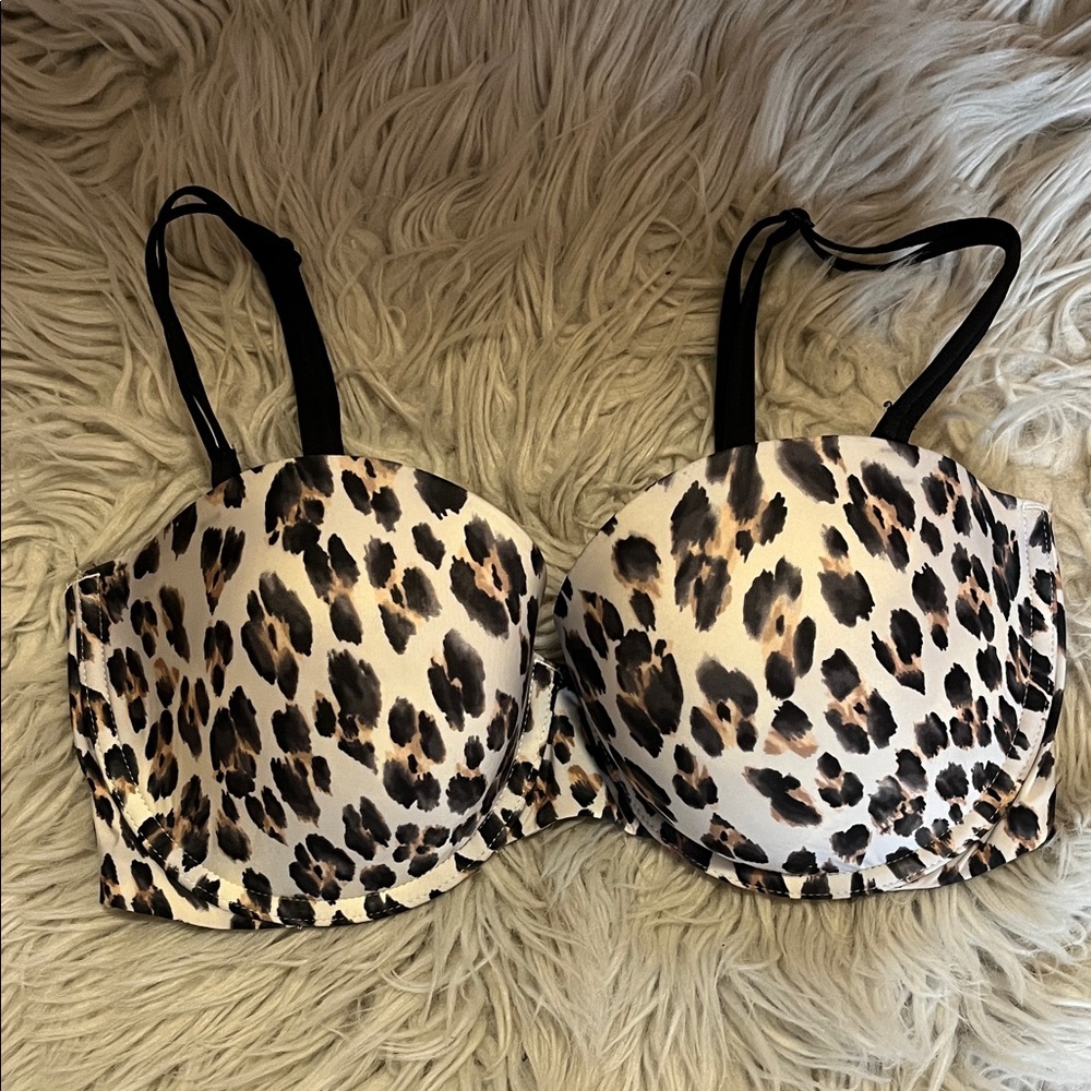 Victoria's Secret Leopard Print Bra with Black Straps